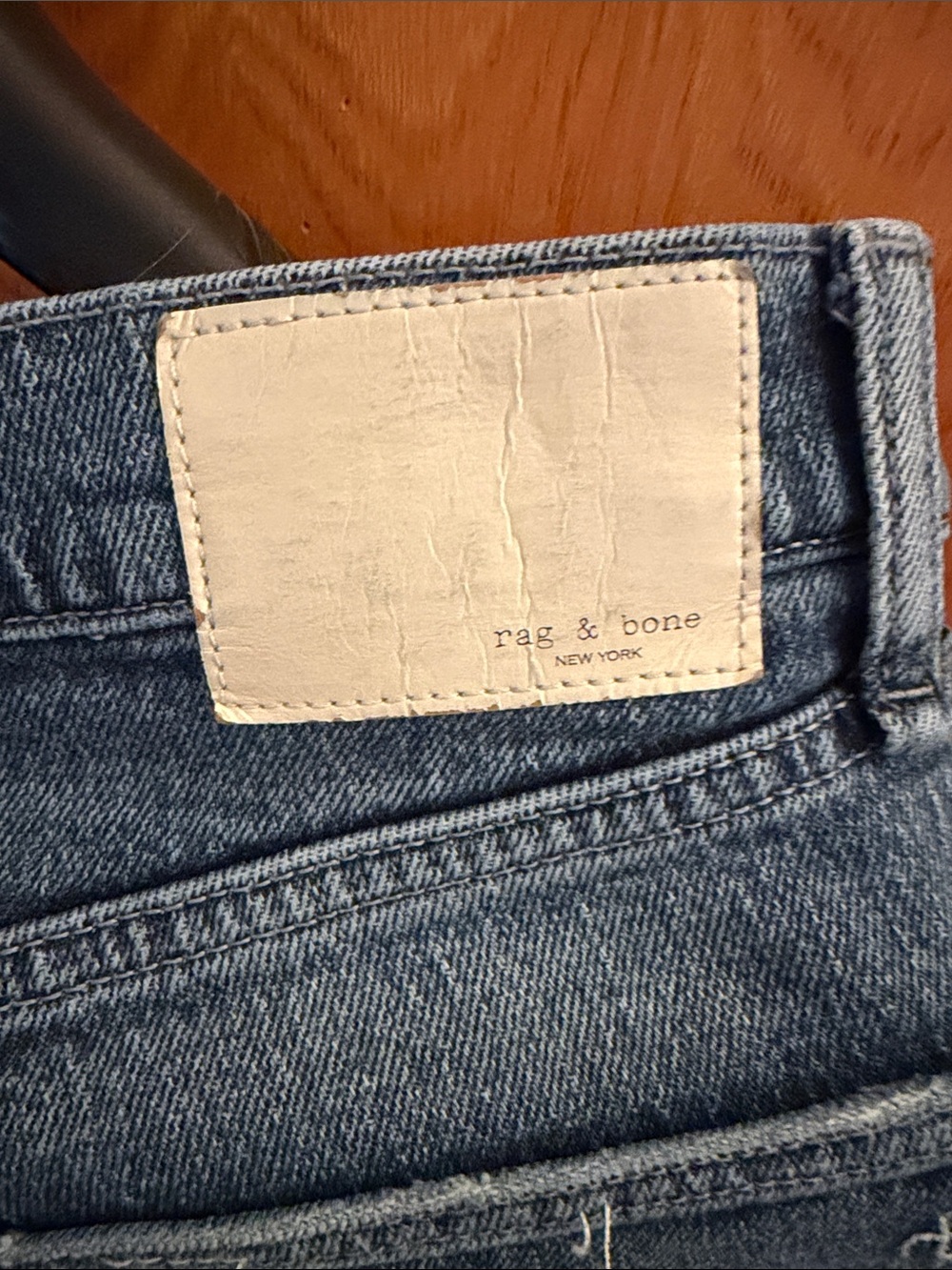 rag & bone woman’s  Medium Blue Denim Jeans with Leather Patch